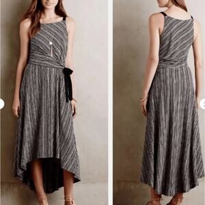 Anthropologie Maeve Womens Salsola Dress Asymmetrical Stripe Hi Low Black XS